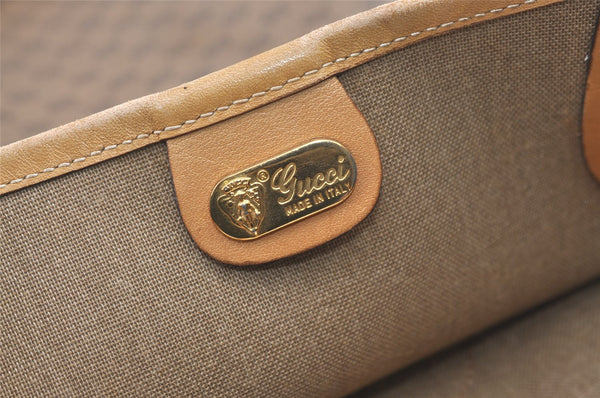 Authentic GUCCI Web Sherry Line Micro GG PVC Leather Tote Bag Brown 1072K