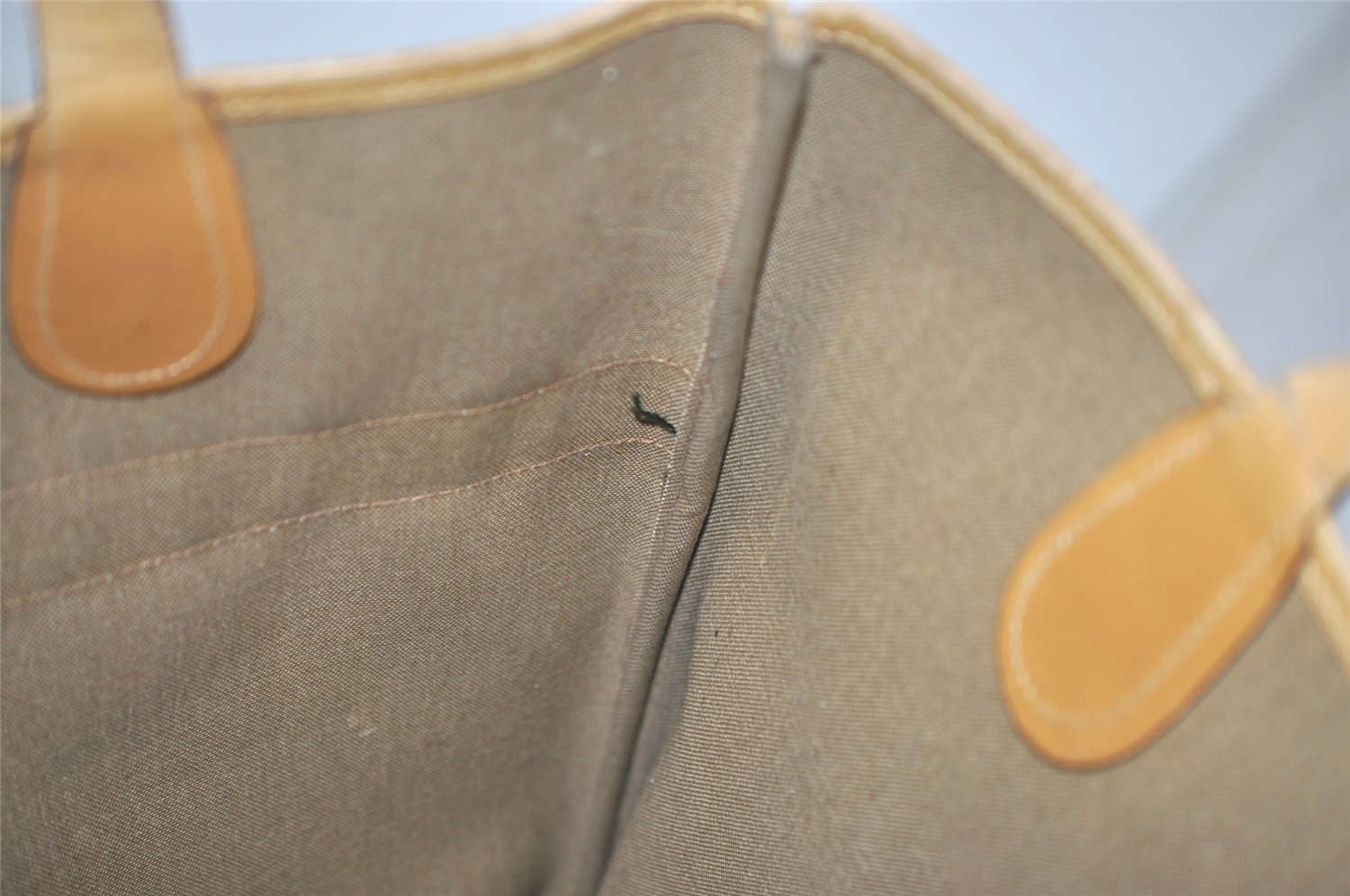 Authentic GUCCI Web Sherry Line Micro GG PVC Leather Tote Bag Brown 1072K