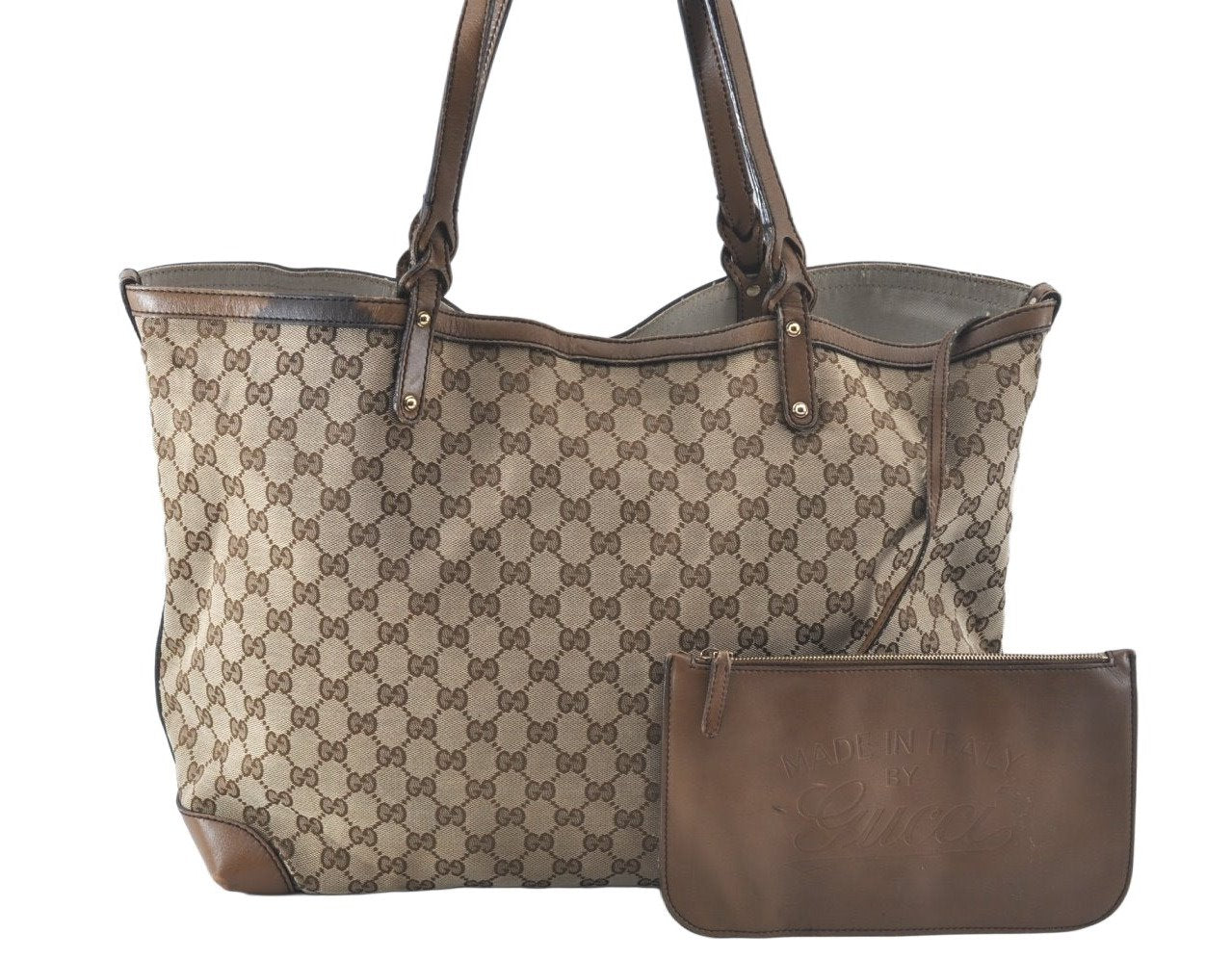 Authentic GUCCI Craft Shoulder Tote Bag GG Canvas Leather Brown 1073K