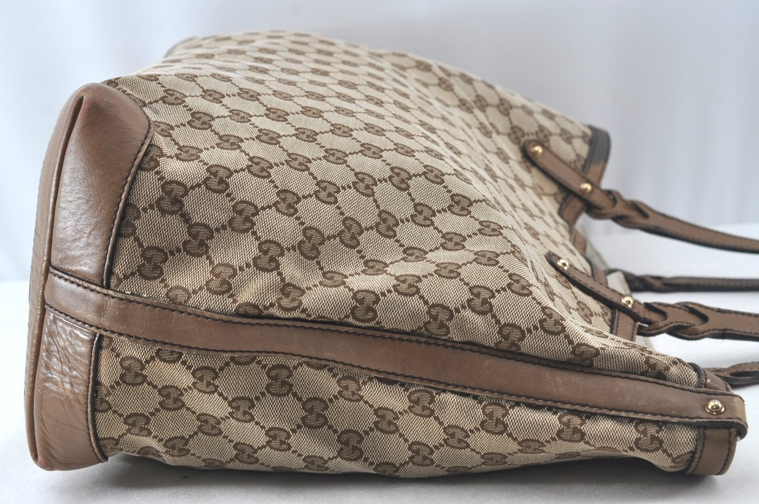 Authentic GUCCI Craft Shoulder Tote Bag GG Canvas Leather Brown 1073K