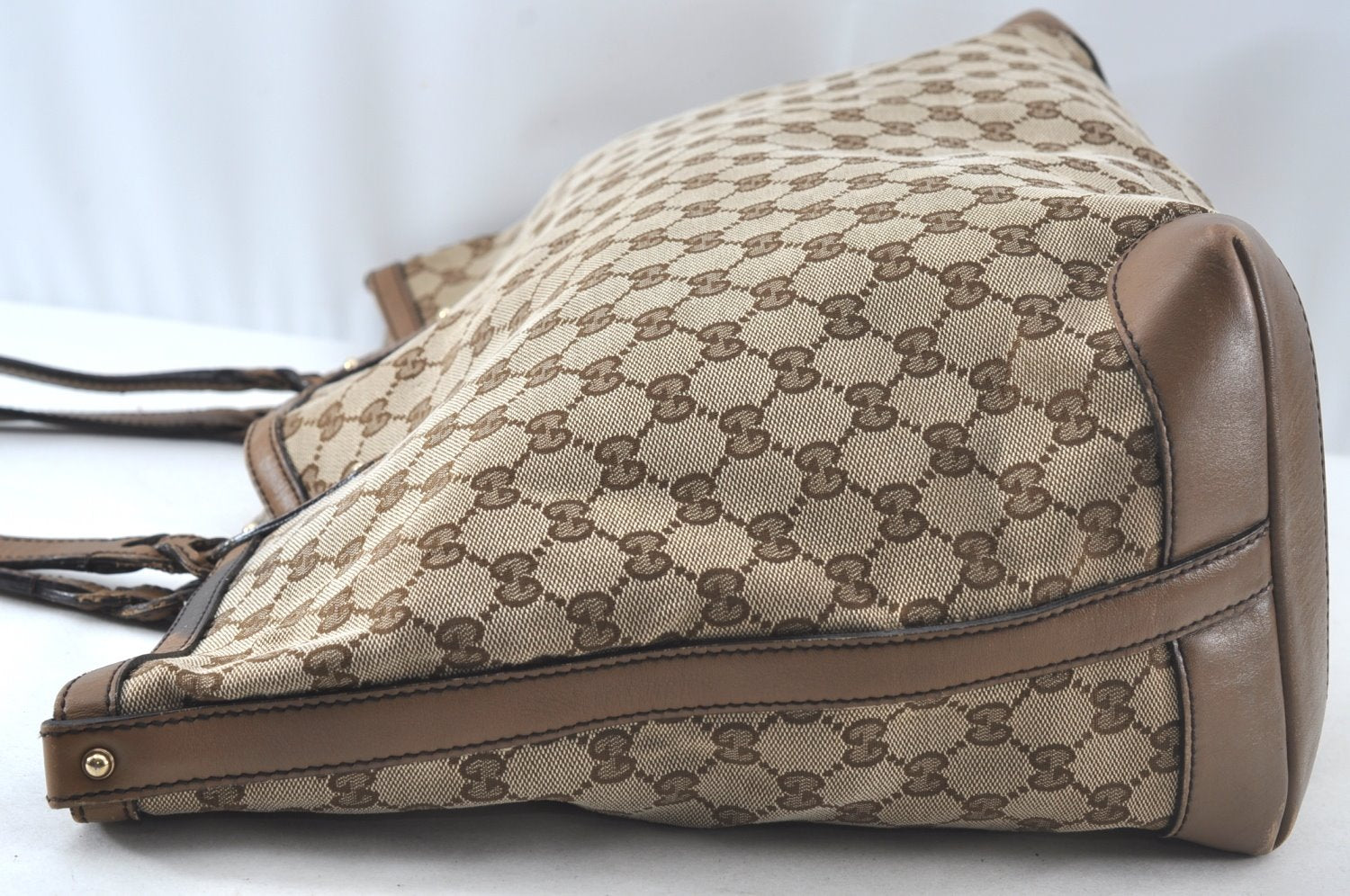 Authentic GUCCI Craft Shoulder Tote Bag GG Canvas Leather Brown 1073K