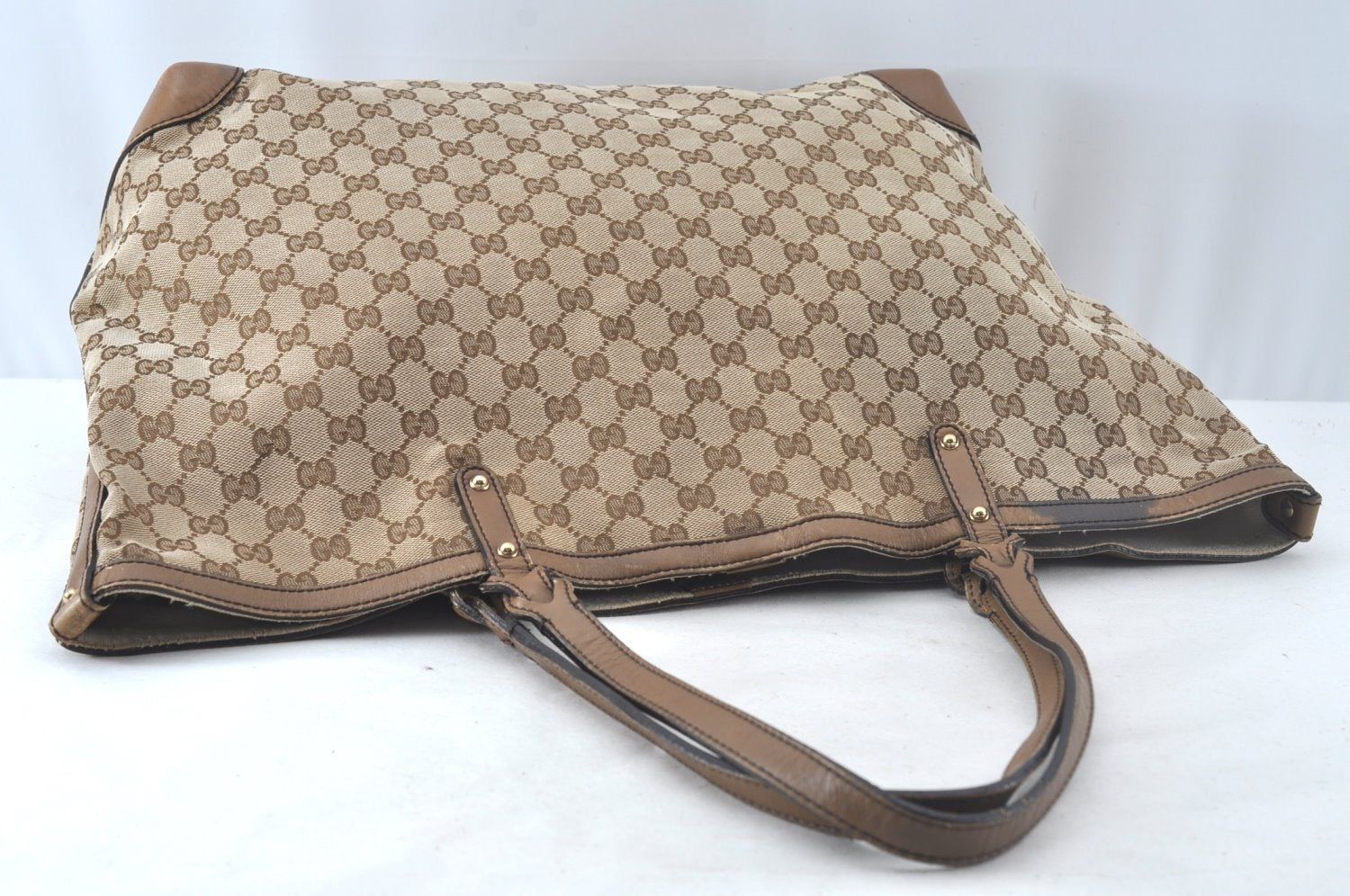 Authentic GUCCI Craft Shoulder Tote Bag GG Canvas Leather Brown 1073K