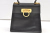 Authentic Salvatore Ferragamo Gancini Leather 2Way Shoulder Hand Bag Black 1076K
