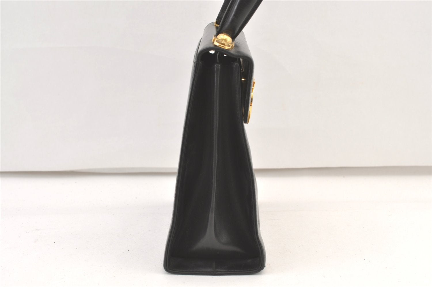 Authentic Salvatore Ferragamo Gancini Leather 2Way Shoulder Hand Bag Black 1076K