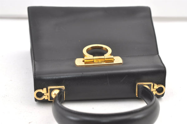 Authentic Salvatore Ferragamo Gancini Leather 2Way Shoulder Hand Bag Black 1076K