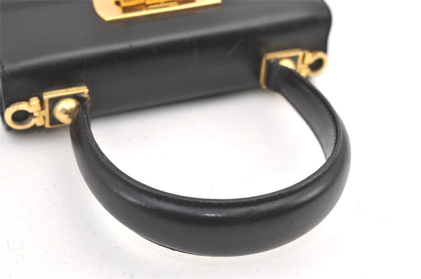 Authentic Salvatore Ferragamo Gancini Leather 2Way Shoulder Hand Bag Black 1076K