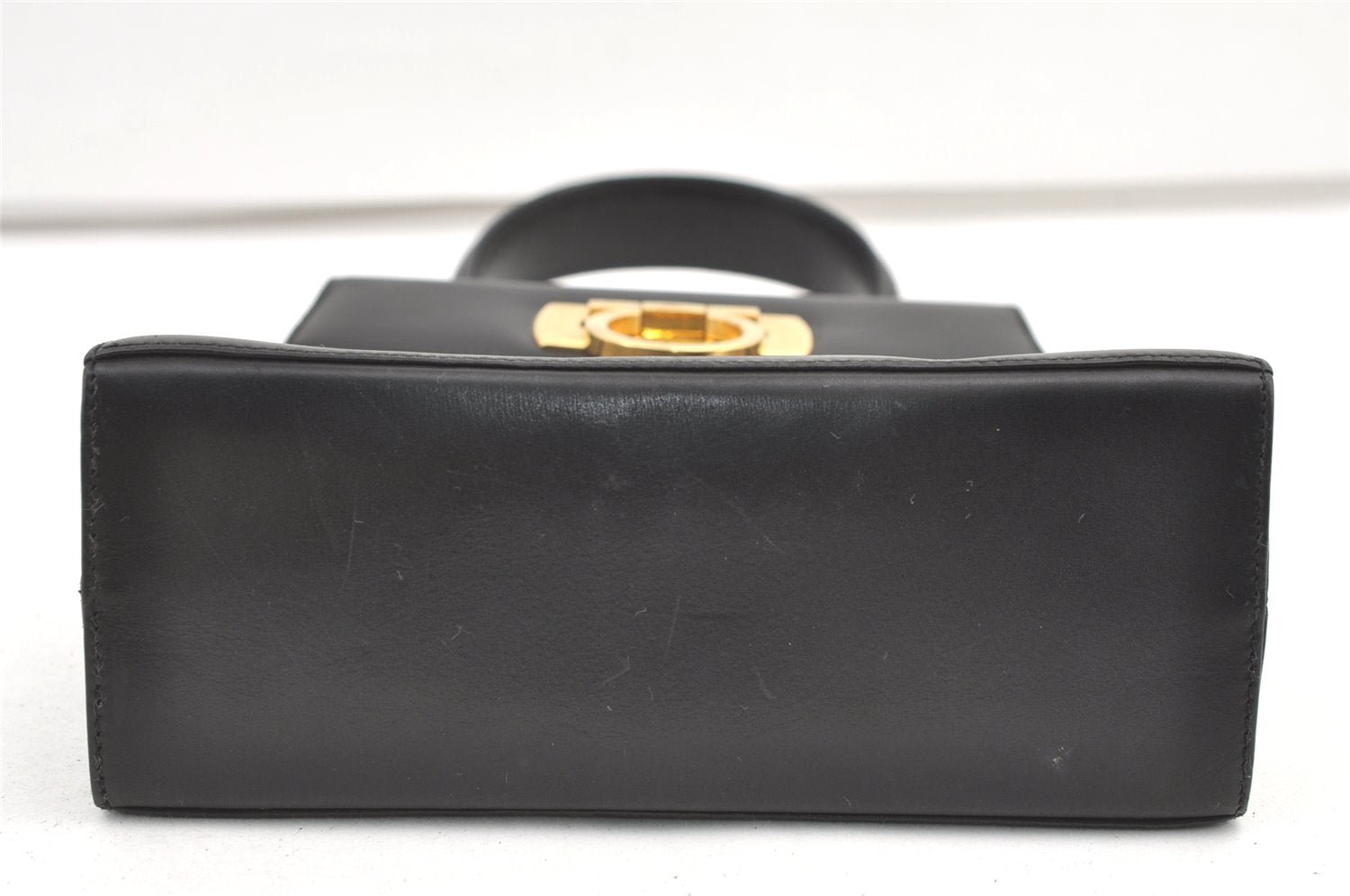 Authentic Salvatore Ferragamo Gancini Leather 2Way Shoulder Hand Bag Black 1076K