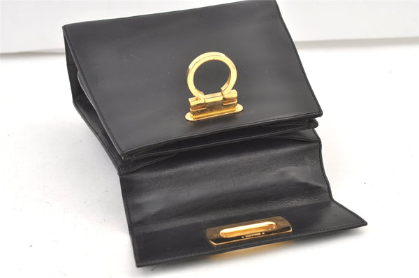 Authentic Salvatore Ferragamo Gancini Leather 2Way Shoulder Hand Bag Black 1076K