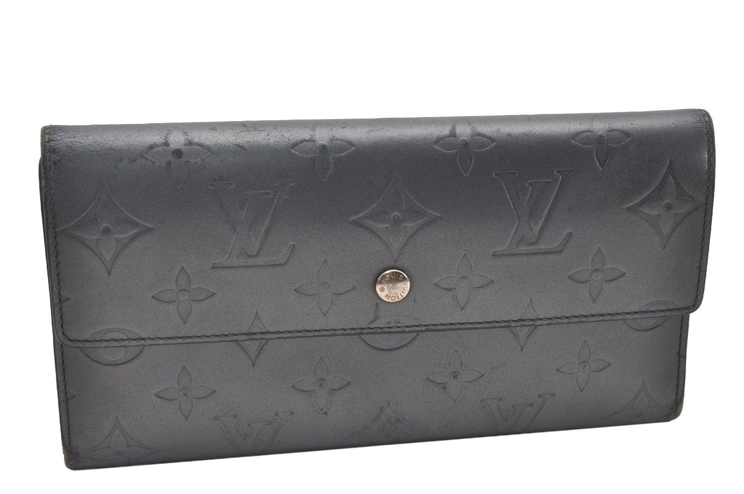 Auth Louis Vuitton Monogram Mat Porte Tresor International Wallet Navy LV 1077I