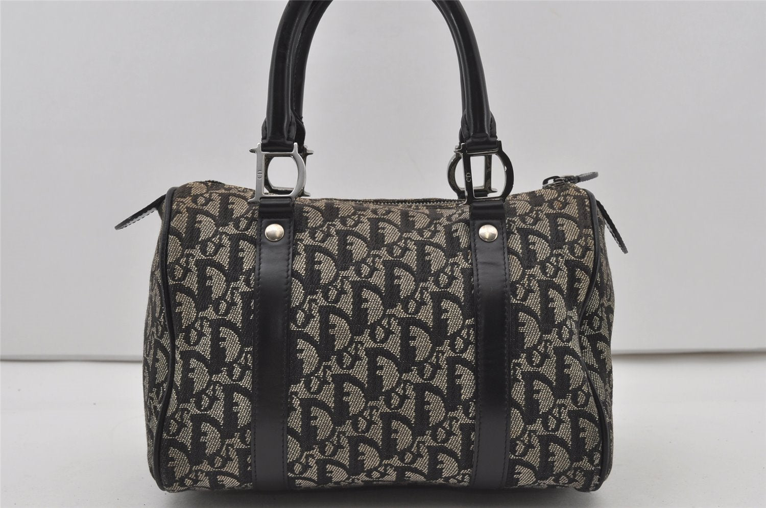 Authentic Christian Dior Trotter Hand Boston Bag Purse Canvas Black 1077J