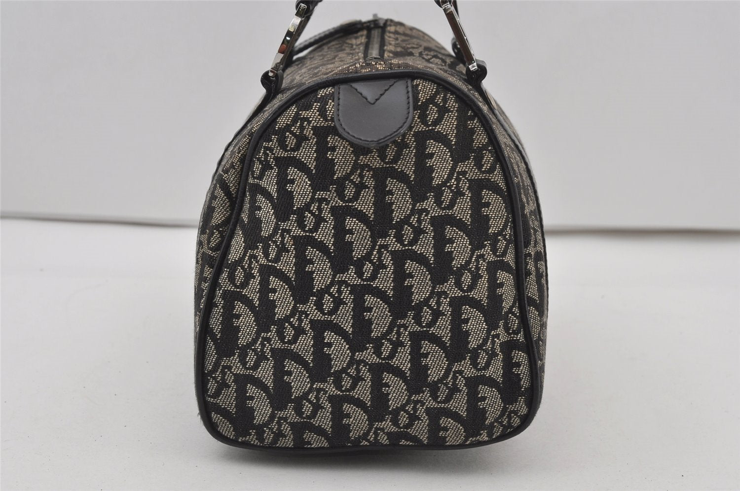 Authentic Christian Dior Trotter Hand Boston Bag Purse Canvas Black 1077J
