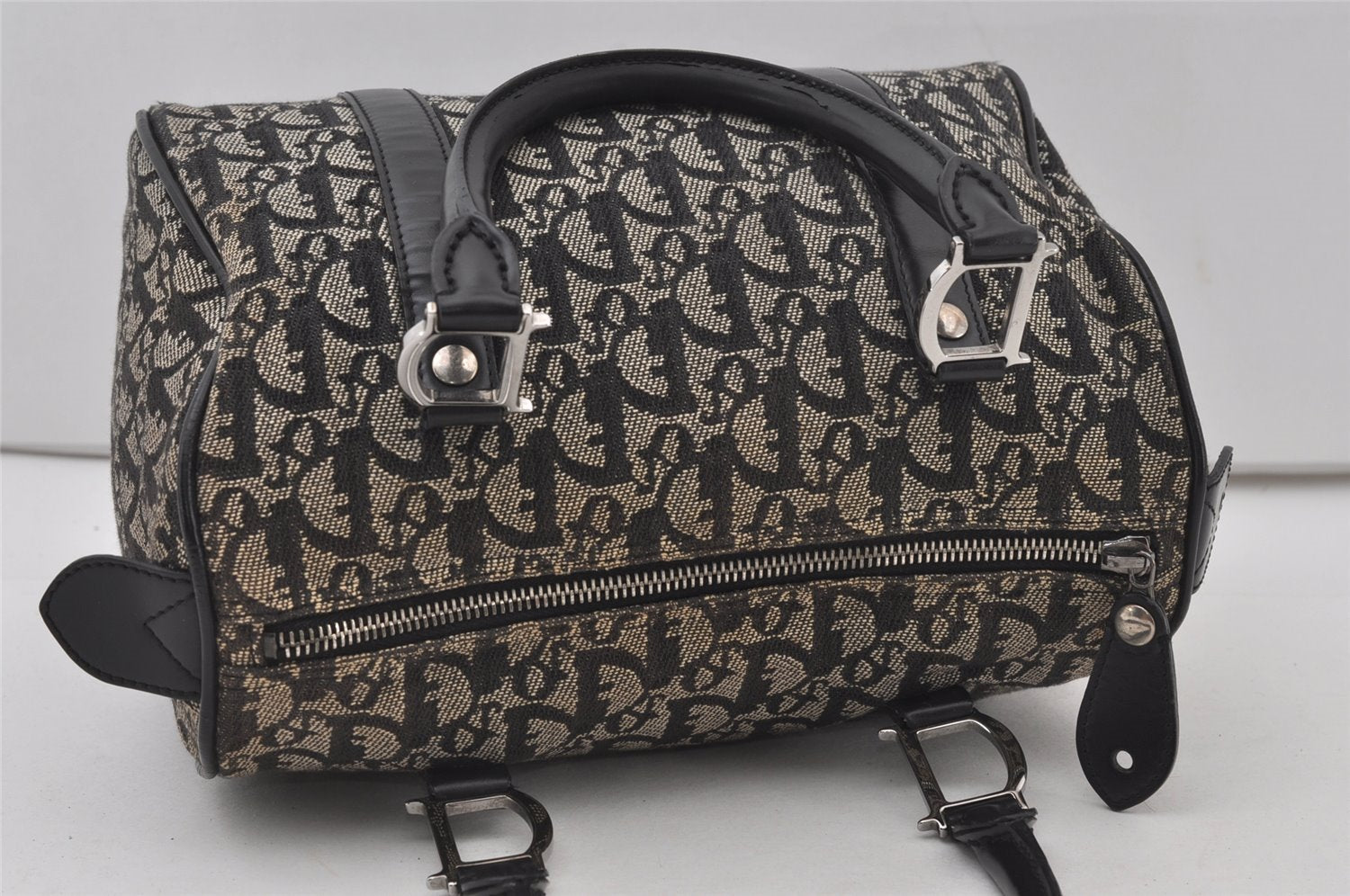 Authentic Christian Dior Trotter Hand Boston Bag Purse Canvas Black 1077J
