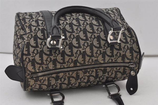 Authentic Christian Dior Trotter Hand Boston Bag Purse Canvas Black 1077J