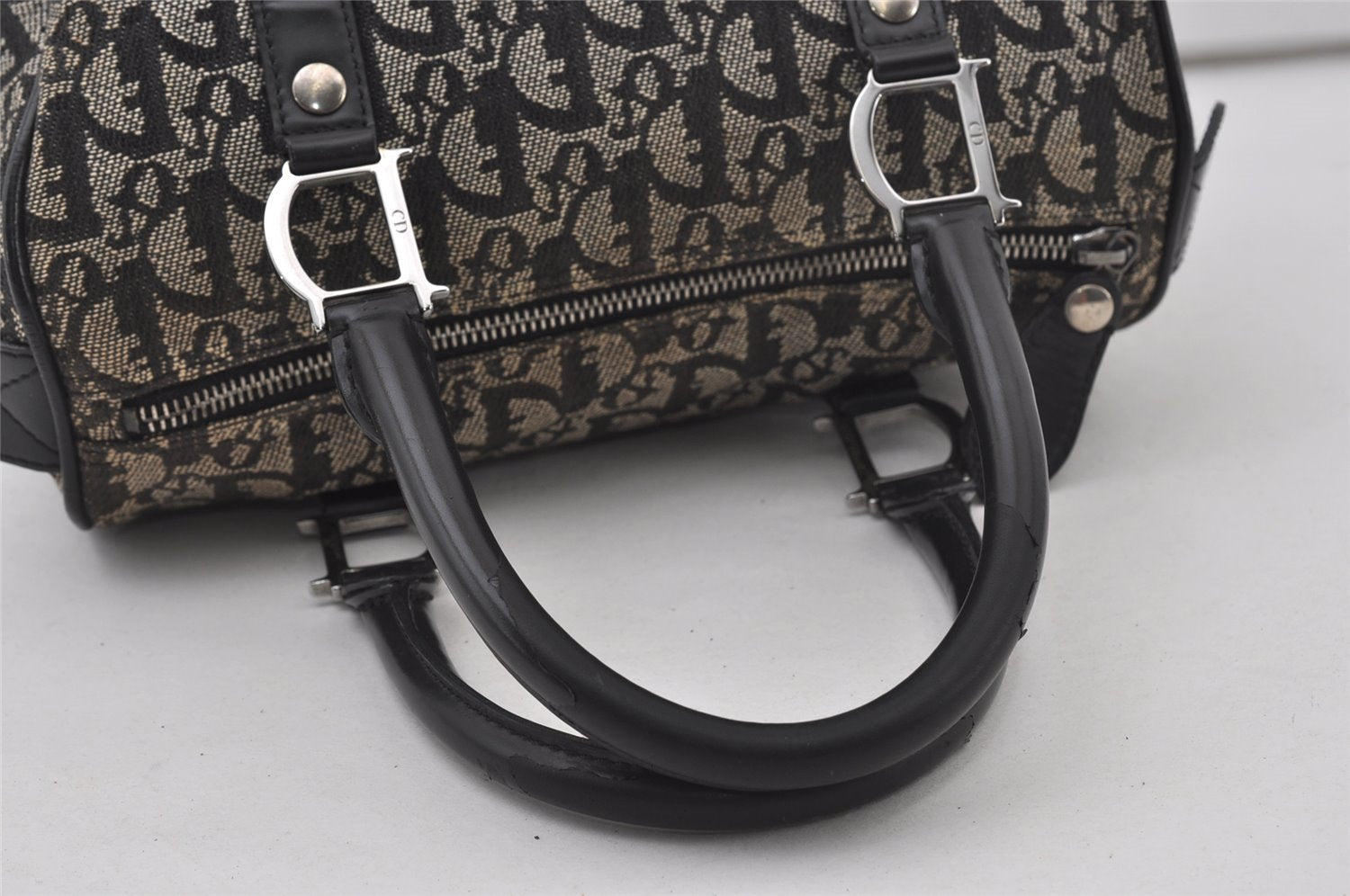 Authentic Christian Dior Trotter Hand Boston Bag Purse Canvas Black 1077J