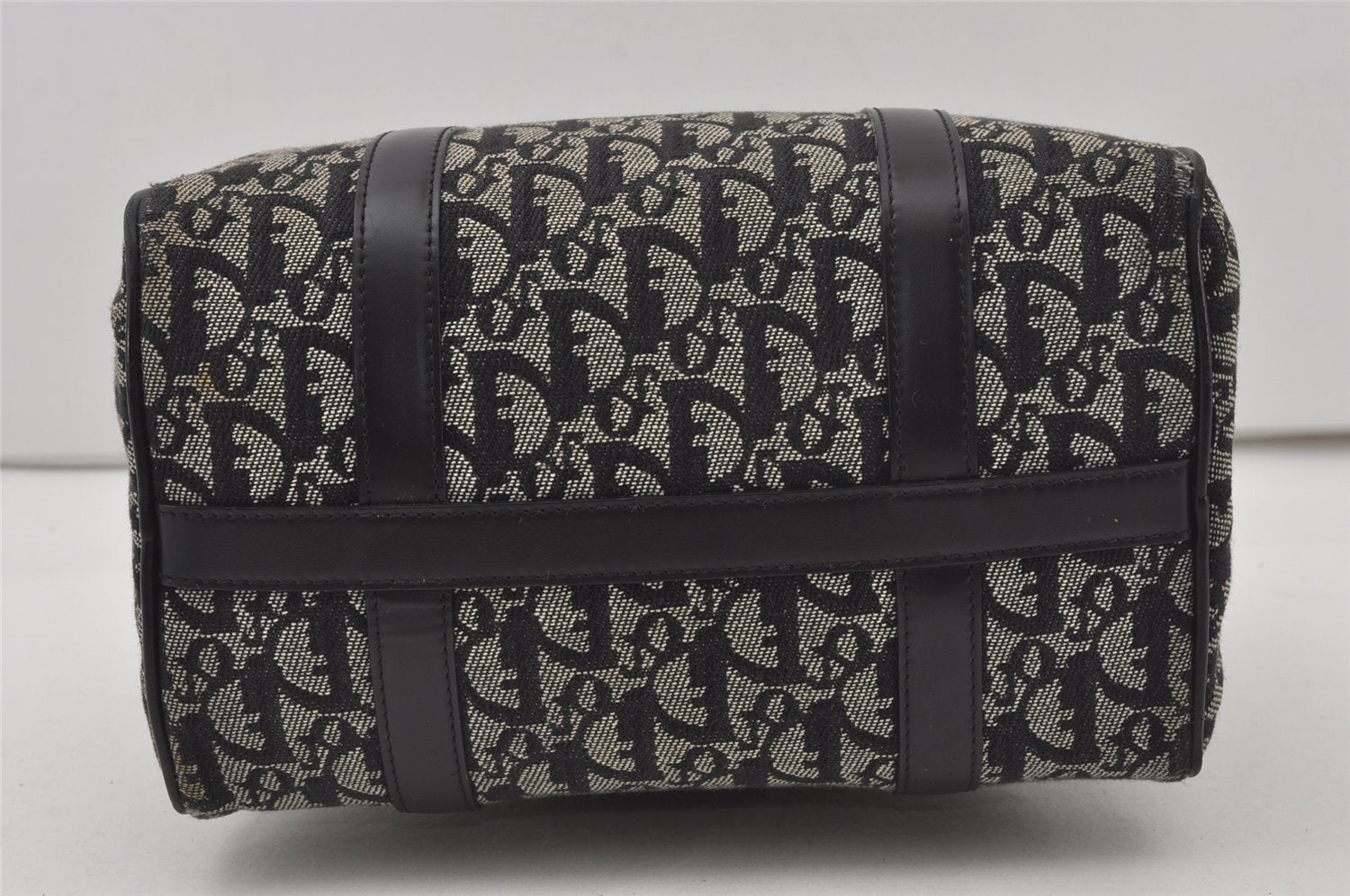 Authentic Christian Dior Trotter Hand Boston Bag Purse Canvas Black 1077J