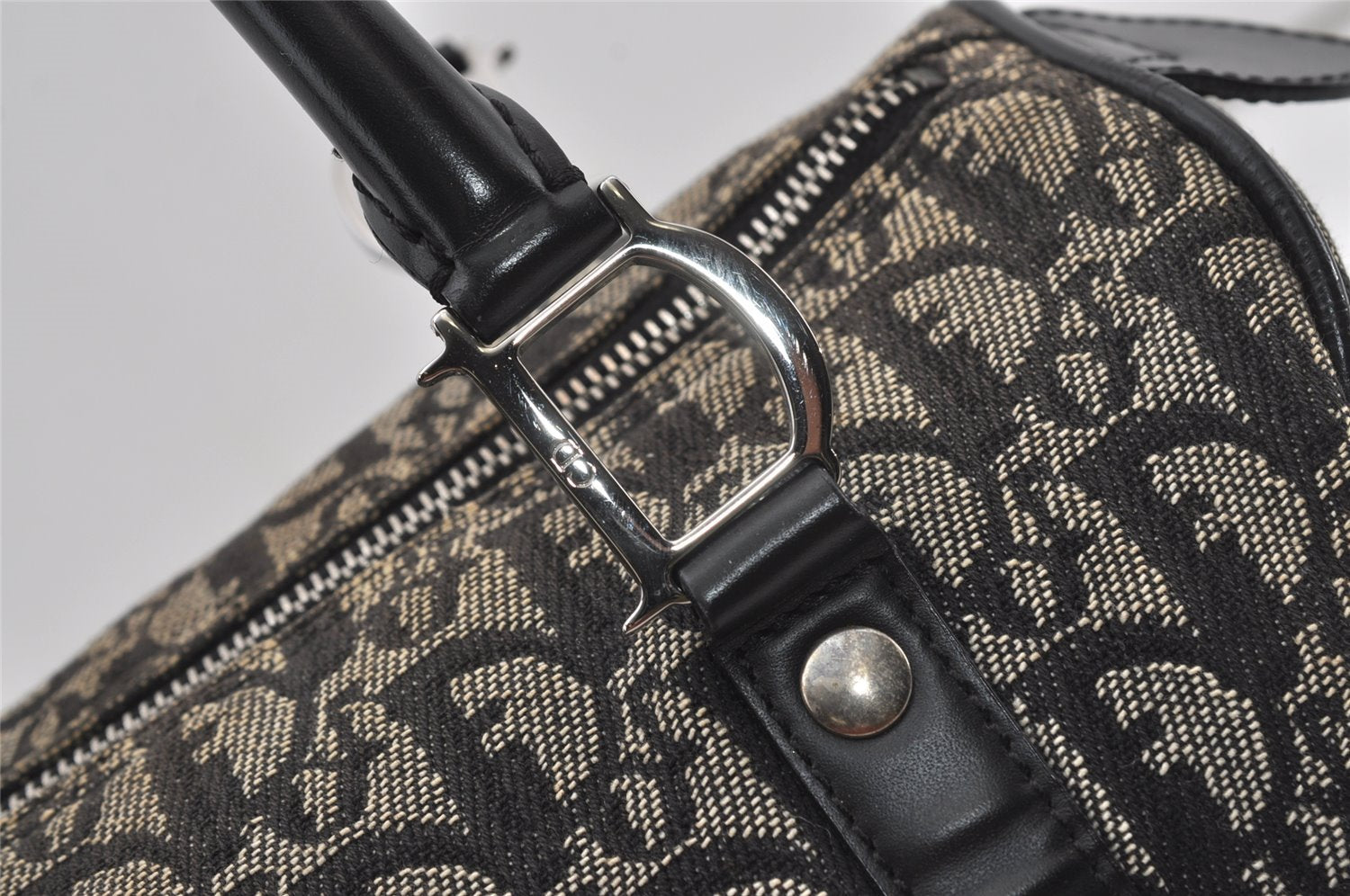 Authentic Christian Dior Trotter Hand Boston Bag Purse Canvas Black 1077J