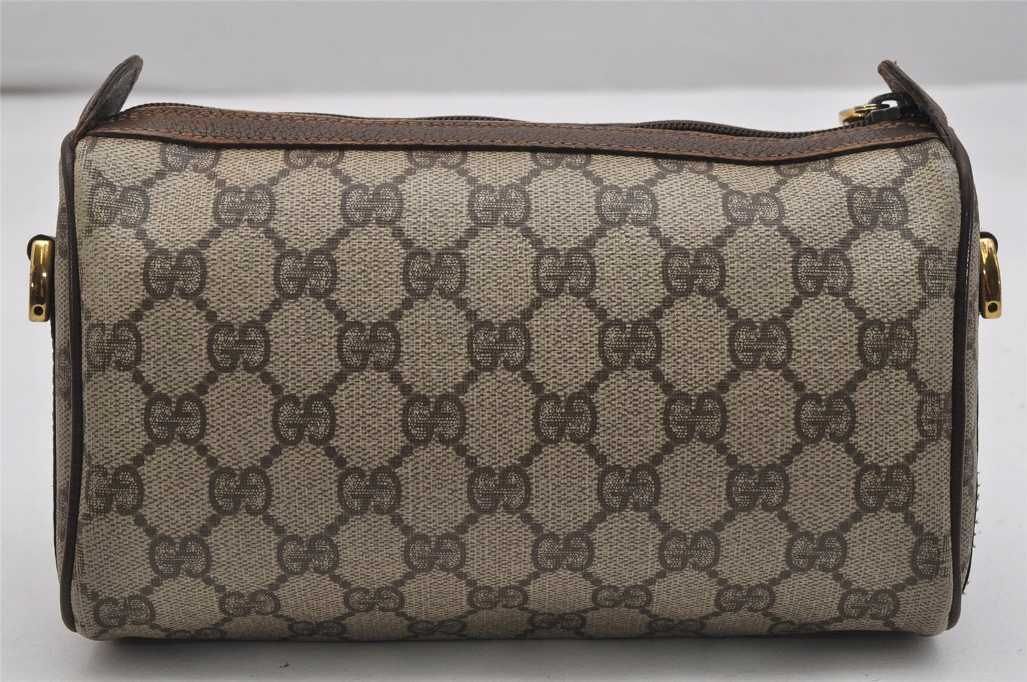 Authentic GUCCI Web Sherry Line Shoulder Bag GG PVC Leather Brown Junk 1078K