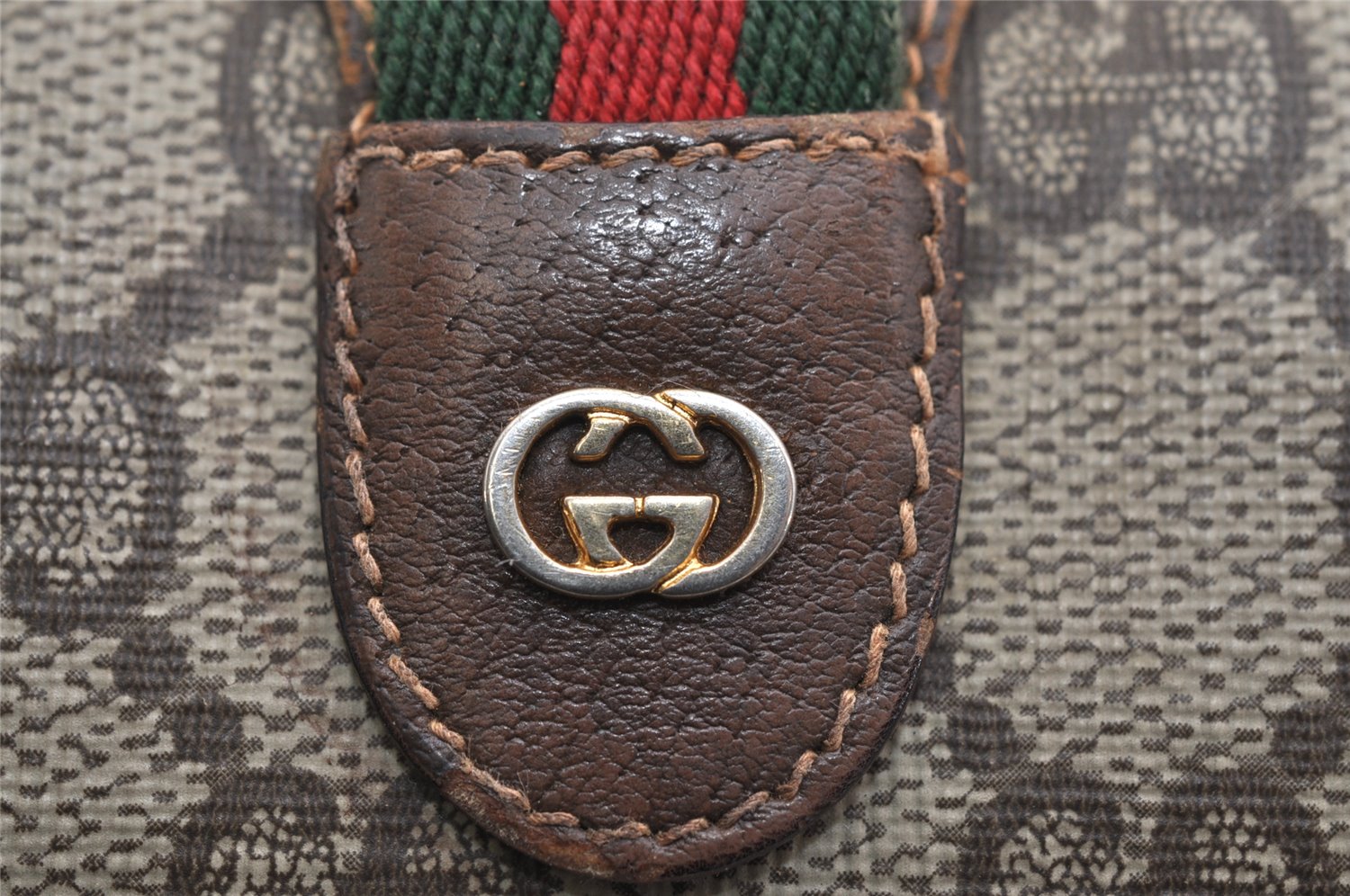 Authentic GUCCI Web Sherry Line Shoulder Bag GG PVC Leather Brown Junk 1078K