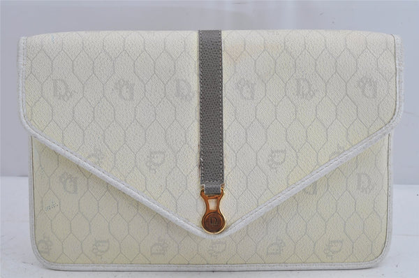 Authentic Christian Dior Honeycomb Chain Shoulder Bag PVC Leather White 1079K