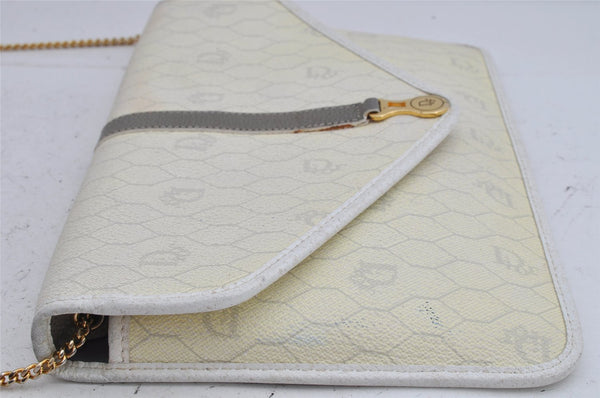 Authentic Christian Dior Honeycomb Chain Shoulder Bag PVC Leather White 1079K