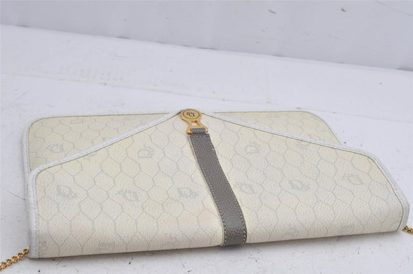 Authentic Christian Dior Honeycomb Chain Shoulder Bag PVC Leather White 1079K