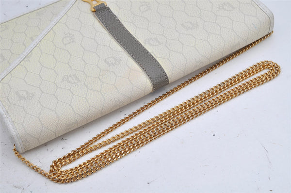 Authentic Christian Dior Honeycomb Chain Shoulder Bag PVC Leather White 1079K
