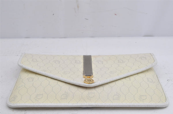 Authentic Christian Dior Honeycomb Chain Shoulder Bag PVC Leather White 1079K