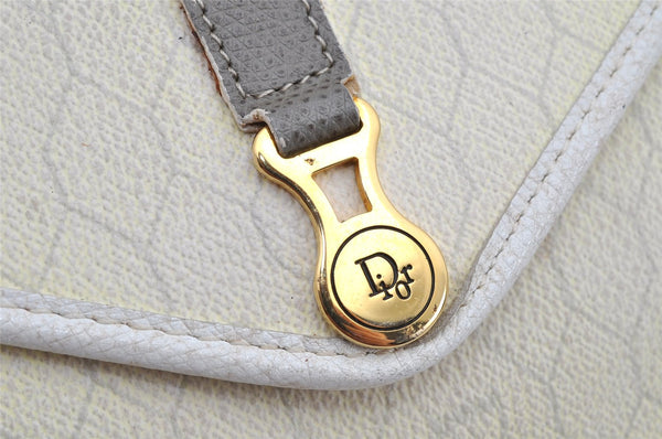 Authentic Christian Dior Honeycomb Chain Shoulder Bag PVC Leather White 1079K