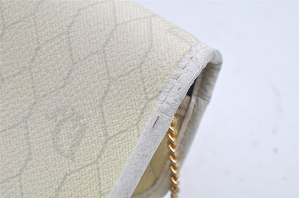 Authentic Christian Dior Honeycomb Chain Shoulder Bag PVC Leather White 1079K