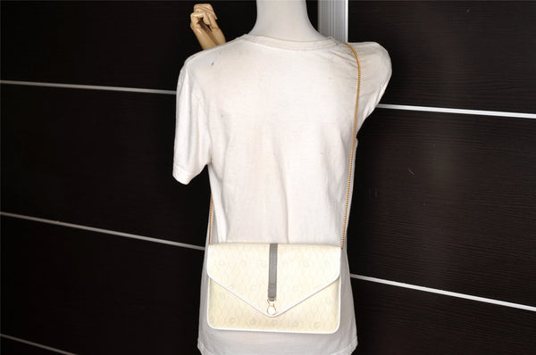 Authentic Christian Dior Honeycomb Chain Shoulder Bag PVC Leather White 1079K