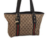 Authentic GUCCI Web Sherry Line Tote Bag GG Canvas Leather 137396 Brown 1081K