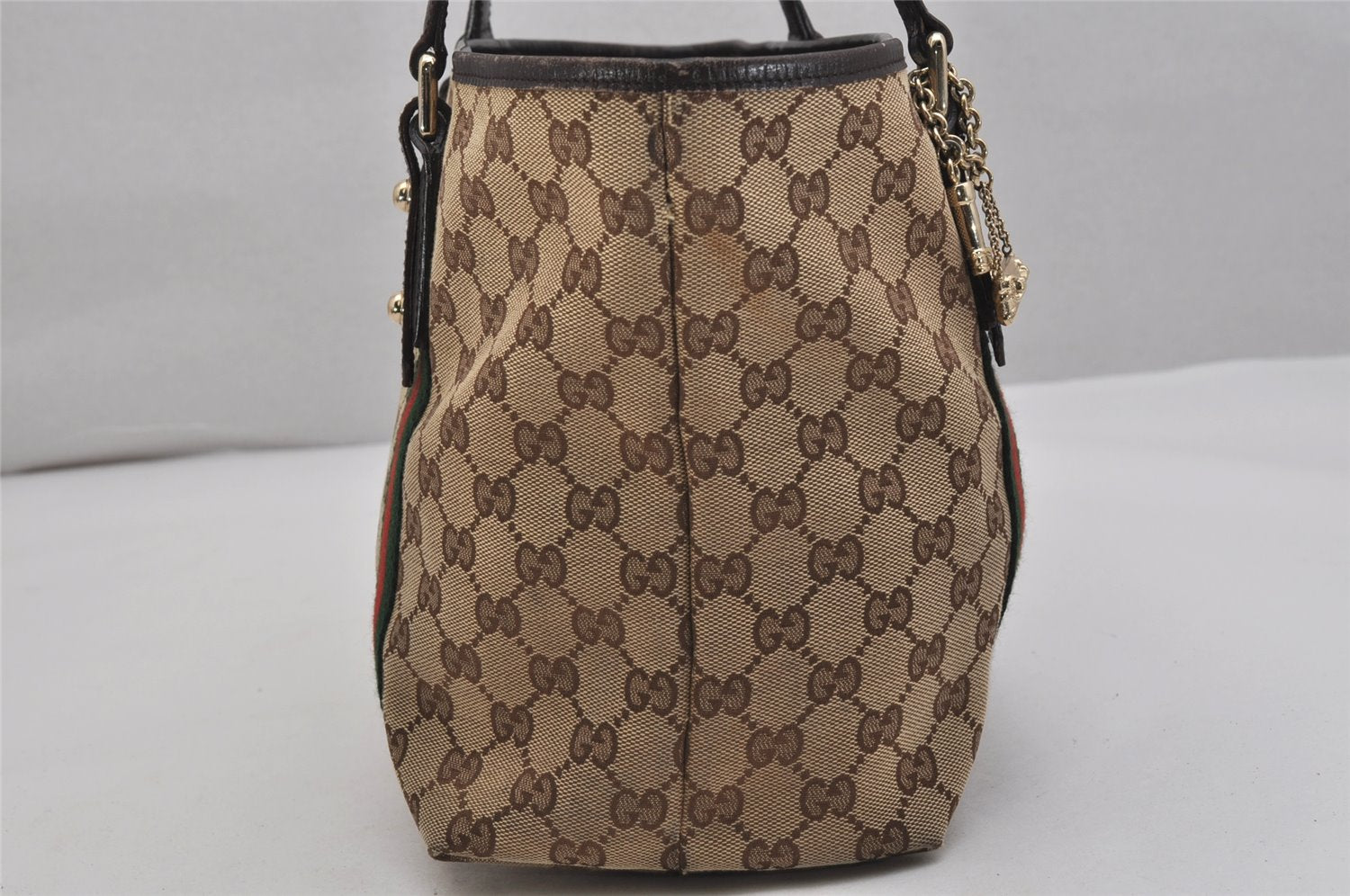 Authentic GUCCI Web Sherry Line Tote Bag GG Canvas Leather 137396 Brown 1081K