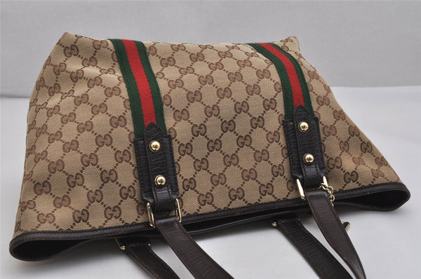 Authentic GUCCI Web Sherry Line Tote Bag GG Canvas Leather 137396 Brown 1081K