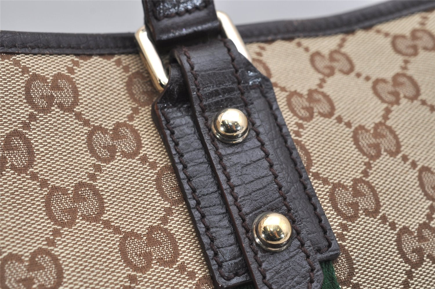 Authentic GUCCI Web Sherry Line Tote Bag GG Canvas Leather 137396 Brown 1081K