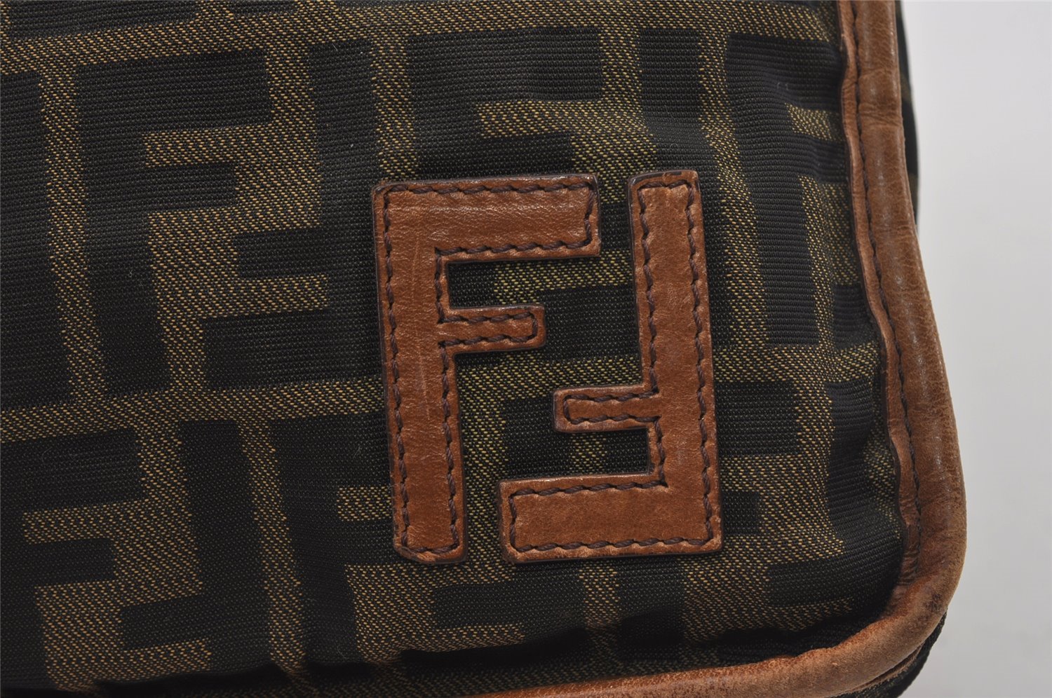 Authentic FENDI Zucca Shoulder Cross Bag Purse Nylon Leather Brown 1082J