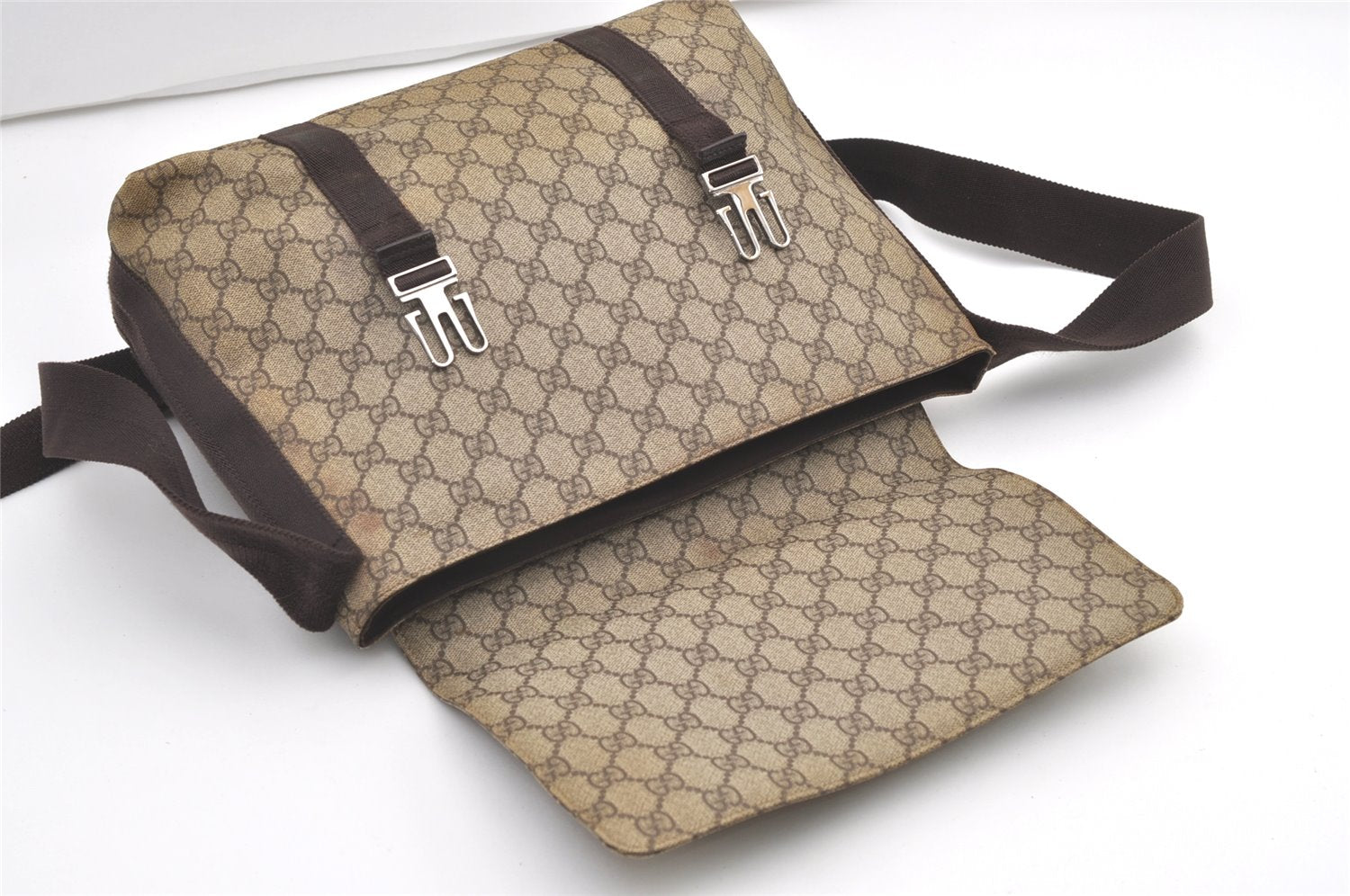 Authentic GUCCI Shoulder Cross Body Hand Bag GG PVC Leather 122373 Brown 1082K