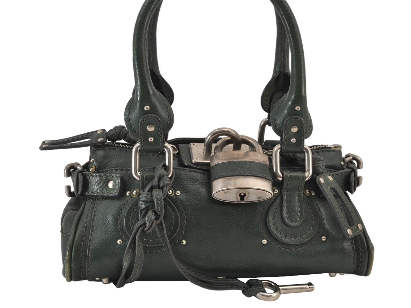 Authentic Chloe Mini Paddington Leather Shoulder Hand Bag Purse Green 1083K