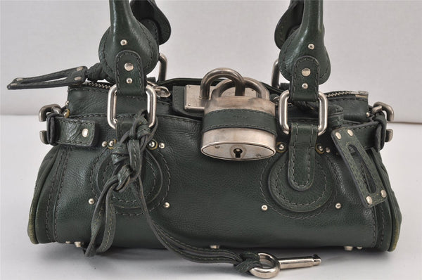 Authentic Chloe Mini Paddington Leather Shoulder Hand Bag Purse Green 1083K