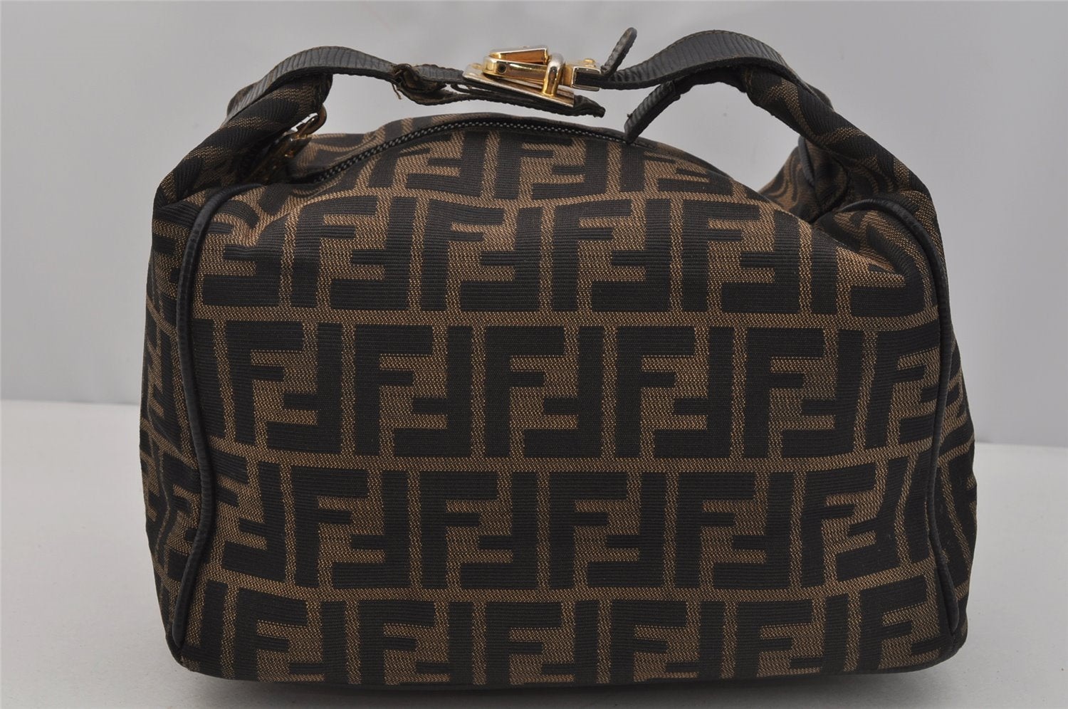 Authentic FENDI Vintage Zucca Hand Bag Purse Canvas Leather Brown 1084J