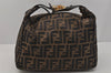 Authentic FENDI Vintage Zucca Hand Bag Purse Canvas Leather Brown 1084J