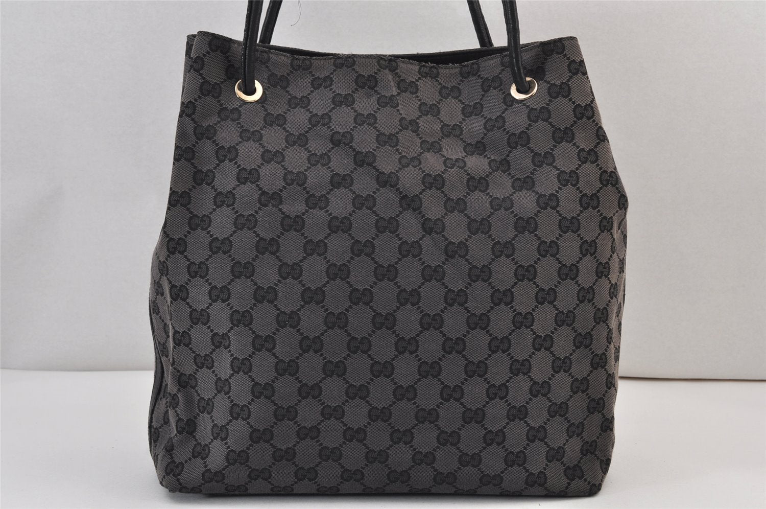 Authentic GUCCI Vintage Shoulder Tote Bag GG Canvas Leather 257275 Black 1085K