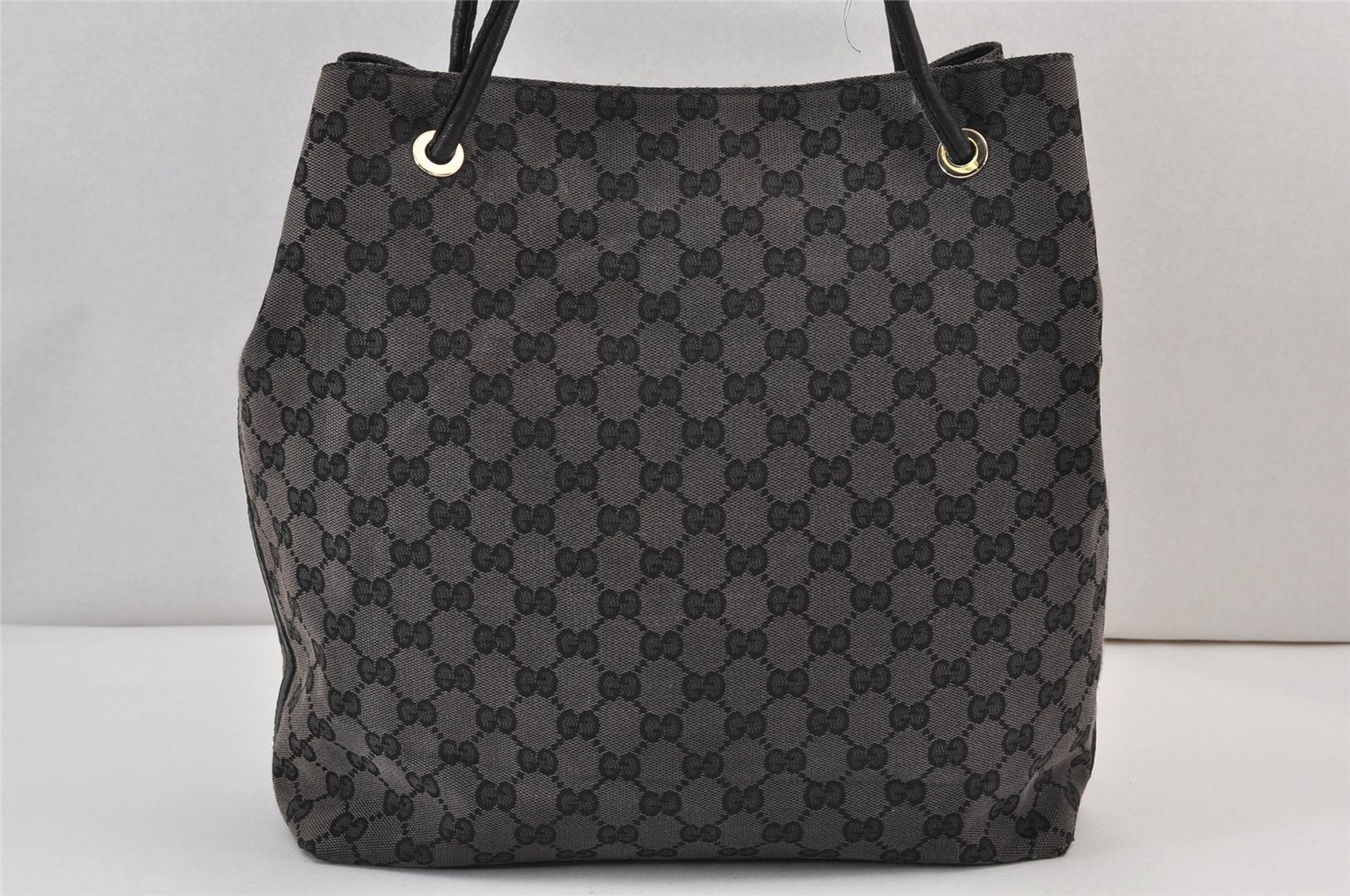 Authentic GUCCI Vintage Shoulder Tote Bag GG Canvas Leather 257275 Black 1085K