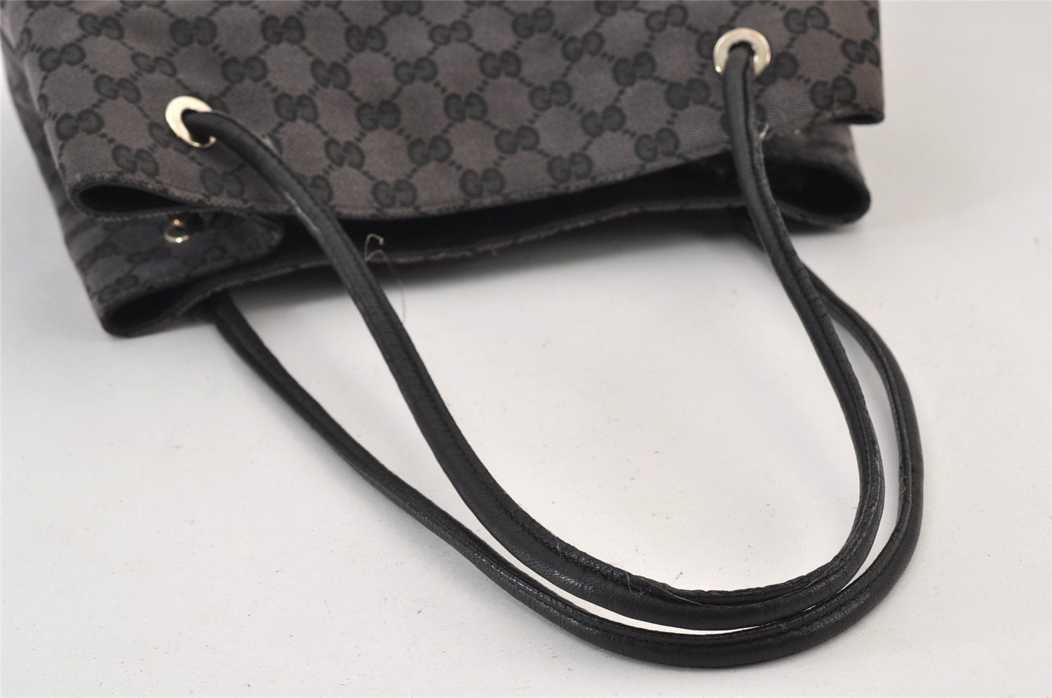 Authentic GUCCI Vintage Shoulder Tote Bag GG Canvas Leather 257275 Black 1085K