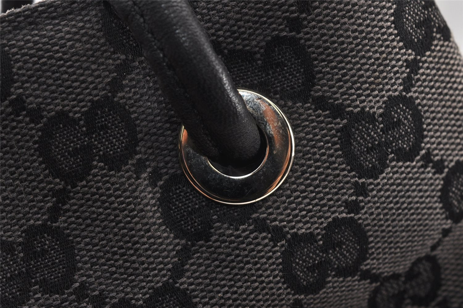 Authentic GUCCI Vintage Shoulder Tote Bag GG Canvas Leather 257275 Black 1085K