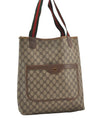 Authentic GUCCI Web Sherry Line Shoulder Tote Bag GG PVC Leather Brown 1086J