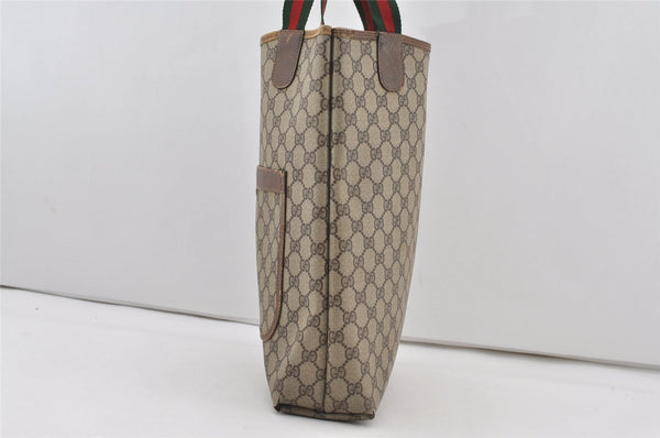 Authentic GUCCI Web Sherry Line Shoulder Tote Bag GG PVC Leather Brown 1086J