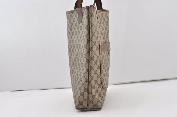 Authentic GUCCI Web Sherry Line Shoulder Tote Bag GG PVC Leather Brown 1086J