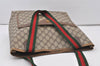 Authentic GUCCI Web Sherry Line Shoulder Tote Bag GG PVC Leather Brown 1086J