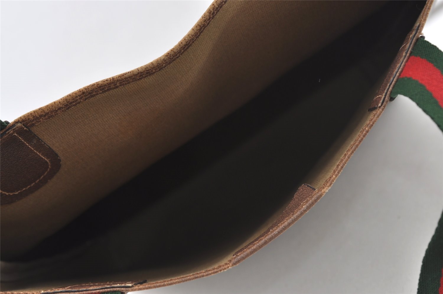 Authentic GUCCI Web Sherry Line Shoulder Tote Bag GG PVC Leather Brown 1086J