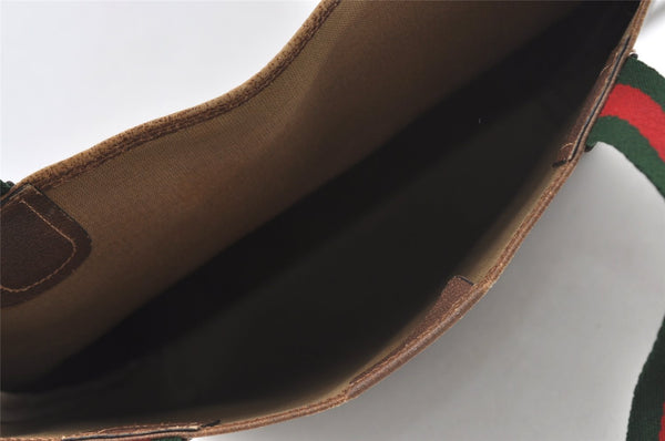 Authentic GUCCI Web Sherry Line Shoulder Tote Bag GG PVC Leather Brown 1086J